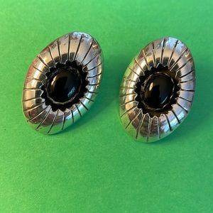 Navajo sterling silver black onyx shadowbox post earrings  Rare!!